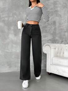 RueChic Solid Wide Leg Jeans