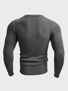 Manfinity VCAY Men Solid Round Neck Sweater - Dark Grey - View 2