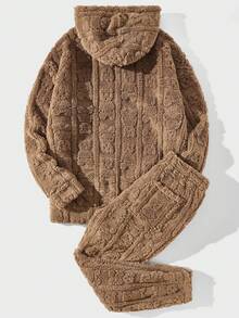 Manfinity RebelGame Men Zip Up Drawstring Hooded Teddy Jacket & Pants - Khaki - View 2