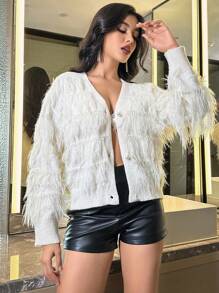 Zolique Chất rắn Nút phía trước 	
Fuzzy Áo len Mở - trắng - Xem 6