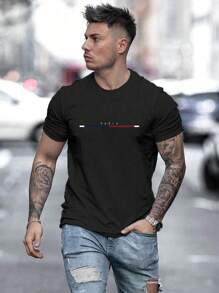 Men Letter Graphic Tee - Black - View 1