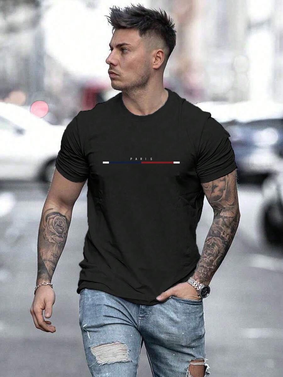 Men Letter Graphic Tee - Black - View 1