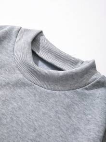 SHEIN EZwear Solid Drop Shoulder Thermal Lined Sweatshirt - Light Grey - View 3