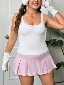 SHEIN MOD Plus Lace Trim Bow Front Cami Knit Top - White - View 3