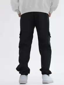 SHEIN Tween Boy 2pcs Expression Print Flap Pocket Side Cargo Pants - Multicolor - View 2