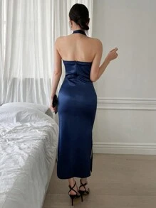 EastFlair Của phụ nữ Thanh lịch Sườn xám Phong cách Loại bướm In Đầm Với Bên Khe - Màu tím - Xem 2