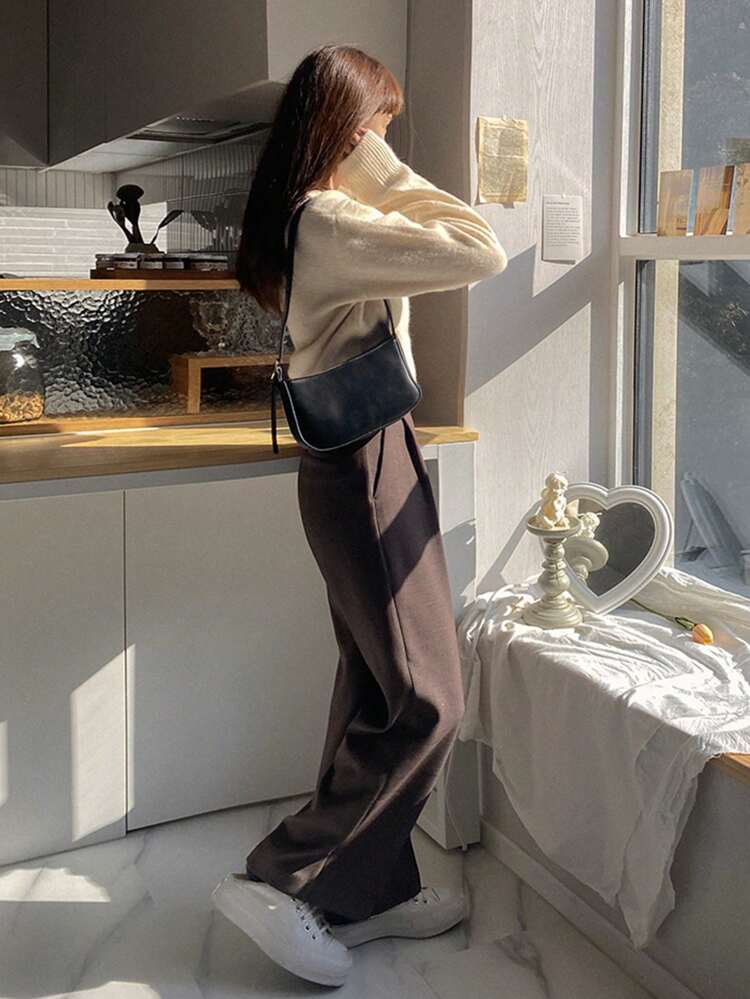 Solid Drop Shoulder Sweater,Long Sleeve Tops,Fall Clothes