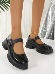 Của phụ nữ Chóp giầy tròn Mary Jane Lolita chất liệu da PU Giày dép Với Nền tảng Nêm Giày cao gót Và Nâng cao Lót giày , Người Nhật Bản JK Phong cách - màu đen - Xem 4