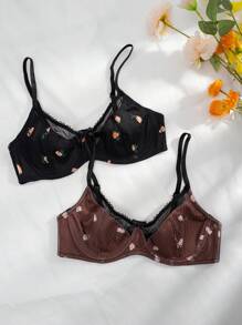 2packs Floral Print Underwire Bra Lingerie - Multicolor - View 6