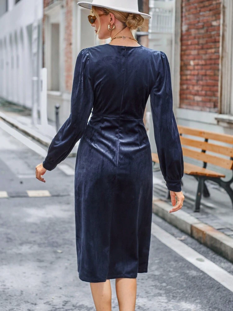 Solid Split Thigh Dress Fall Cloth For Women
