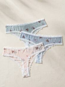 3pack Butterfly Print Lace Trim Panty Set - Multicolor - View 2