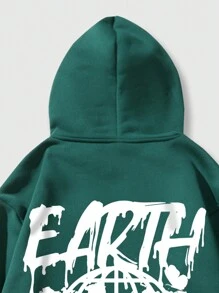 ROMWE MEN Street Life Nam Đồ họa Khẩu hiệu Túi kangaroo Dây rút Lót nhiệt Hoodie - màu xanh lá - Xem 4