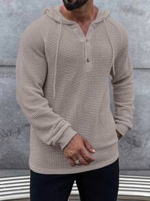 Manfinity Homme Loose Men's Half Button Raglan Sleeve Drawstring Hoodie - Dusty Pink - View 4