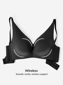 LUVLETTE Wireless Push-Up Plunge T-Shirt Bra - Black - View 3