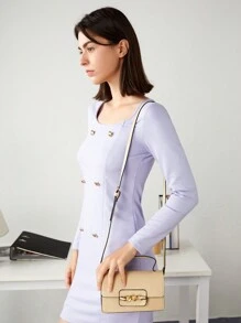 BizChic Thằn lằn In Đập nhẹ Túi Vuông Với Kim loại Đồ trang trí , Đúng mốt Của phụ nữ Túi đeo vai - trắng - Xem 2