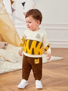 SHEIN Leap Crew Cute Baby Boy Cartoon Cat Pattern Long Sleeve Round Neck Sweater With Elastic Waistband Long Pants Set - Multicolor - View 11