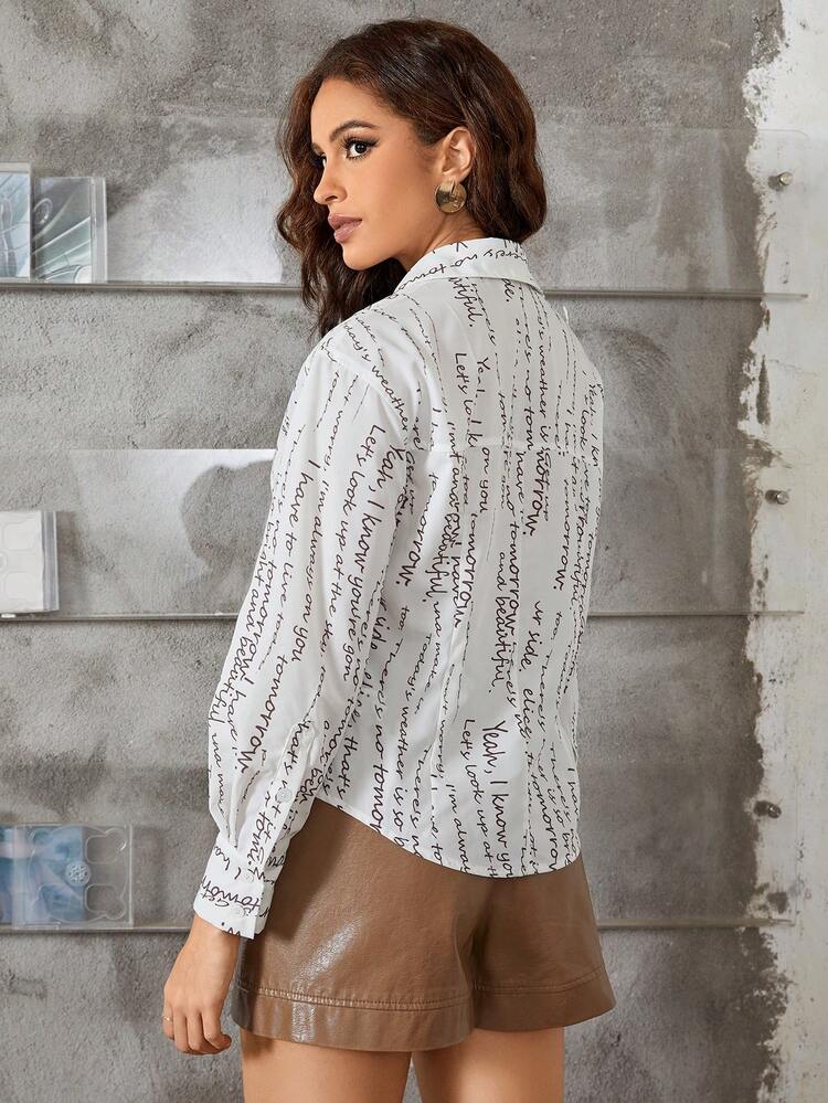 Allover Letter Graphic Button Front Shirt