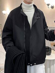 Manfinity Hypemode 男士寬鬆剪裁拉鍊-按扣夾克 - 黑色 - 查看 4