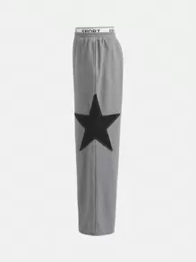 Leap Crew Teen Girl Knitted Patchwork Star & Badge Print Wide Leg Track Pants - Grey - View 3