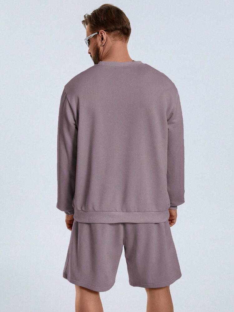 Men Plus Letter Graphic Sweatshirt & Shorts