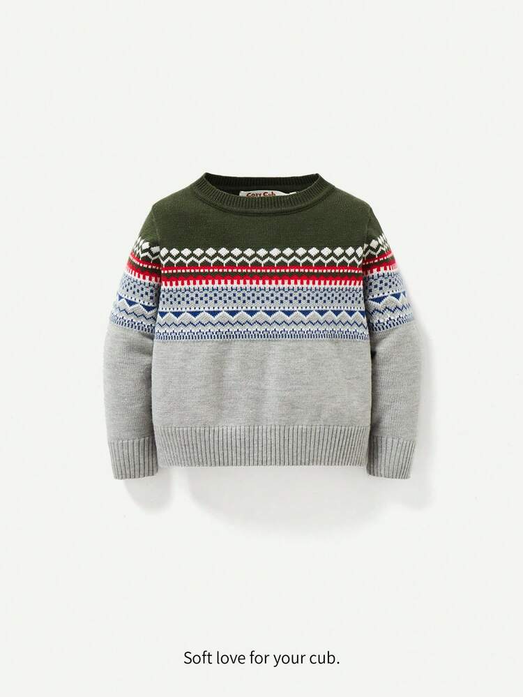Boys Baby Geo Pattern Raglan Sleeve Sweater