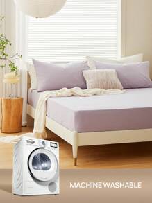 【100% Cotton】1pc Soft & Gentle Fitted Sheet, All-season Comfort and Breathable - Purple - View 10