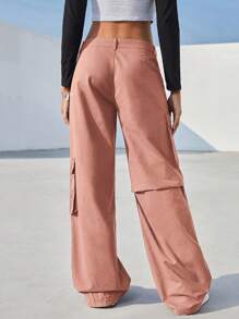 SHEIN EZwear 翻蓋口袋工裝褲 - 粉色 - 查看 7