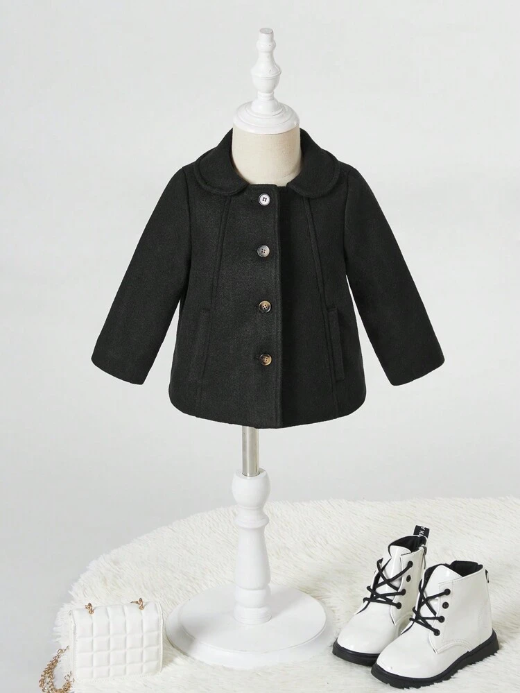 Baby Girl Solid Button Front Overcoat