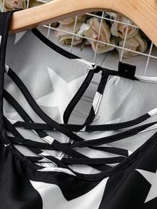 SHEIN LUNE Hơn In Sao Đan chéo Đầm - màu đen - Xem 4