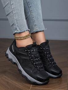 女款黑色透氣系帶戶外徒步鞋 - 黑色 - 查看 5