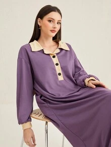 Mulvari 拼接領落肩袖衛衣洋裝 - 紫色 - 查看 3