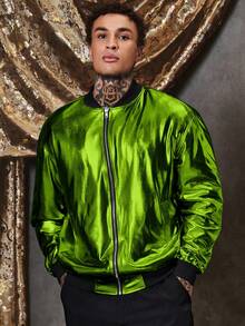 Manfinity VCAY 超大号男士拉链长袖休闲冬季夹克 - 軍綠色 - 查看 6