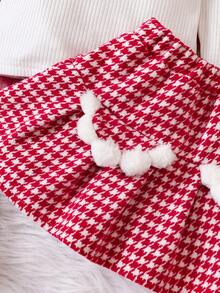 女嬰條紋針織T恤&格子圖案前蝴蝶結半身裙 - 白色 - 查看 4