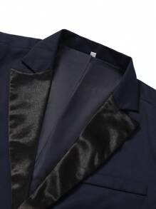 Men 1pc Colorblock Shawl Collar Blazer & 1pc Suit Pants