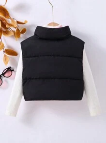 Teen Girl 1pc Zip Up Reversible Vest Padded Coat - Multicolor - View 2