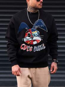 Manfinity Homme Men Cartoon & Letter Graphic Drop Shoulder Sweatshirt - Black - View 1