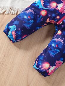 SHEIN Baby Boy Dinosaur Print Zip Up Hooded Jumpsuit - Multicolor - View 4