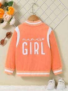 SHEIN Young Girl Letter Graphic Striped Trim Varsity Jacket - Orange - View 1