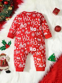 SHEIN Baby Boy Letter Print Button Front Jumpsuit - Multicolor - View 2