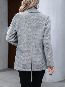 SHEIN Clasi Cổ áo không bâu Ngực đơn Áo vest - Xám - Xem 2