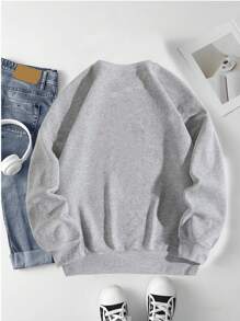 SHEIN LUNE Football Print Thermal Lined Sweatshirt - Grey - View 2