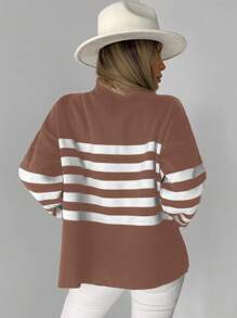 EURMUSE Jersey con patrón de rayas de hombros caídos - Camel - Ver 2