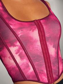 SHEIN BAE Tie Dye Print Asymmetrical Hem Crop Tank Top - Hot Pink - View 6
