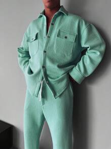 Manfinity Homme Nam 1 Miếng Túi có nắp Thả vai Vải to sợi Áo khoác kiểu sơ mi - Màu xanh lam - Xem 1