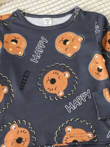 Young Boy Cartoon & Letter Graphic PJ Set - Dark Grey - View 3