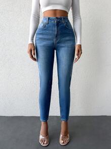 EURMUSE 休闲紧身七分牛仔裤 - 藍色 - 查看 5