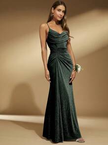 SHEIN Belle Long lanh Hai Dây Ăn mặc trang trọng - Màu xanh lá cây đậm - Xem 6