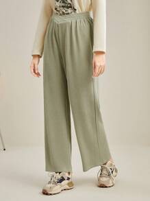 Mulvari Chất rắn quần ống rộng Quần thể thao - màu xanh lá - Xem 4