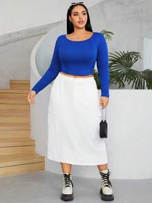 SHEIN EZwear Hơn Chất rắn Áo phông Crop - Xanh đậm - Xem 4