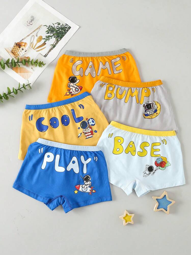 Young Boy 5pcs Contrast Tape Top-stitching Boxer Brief